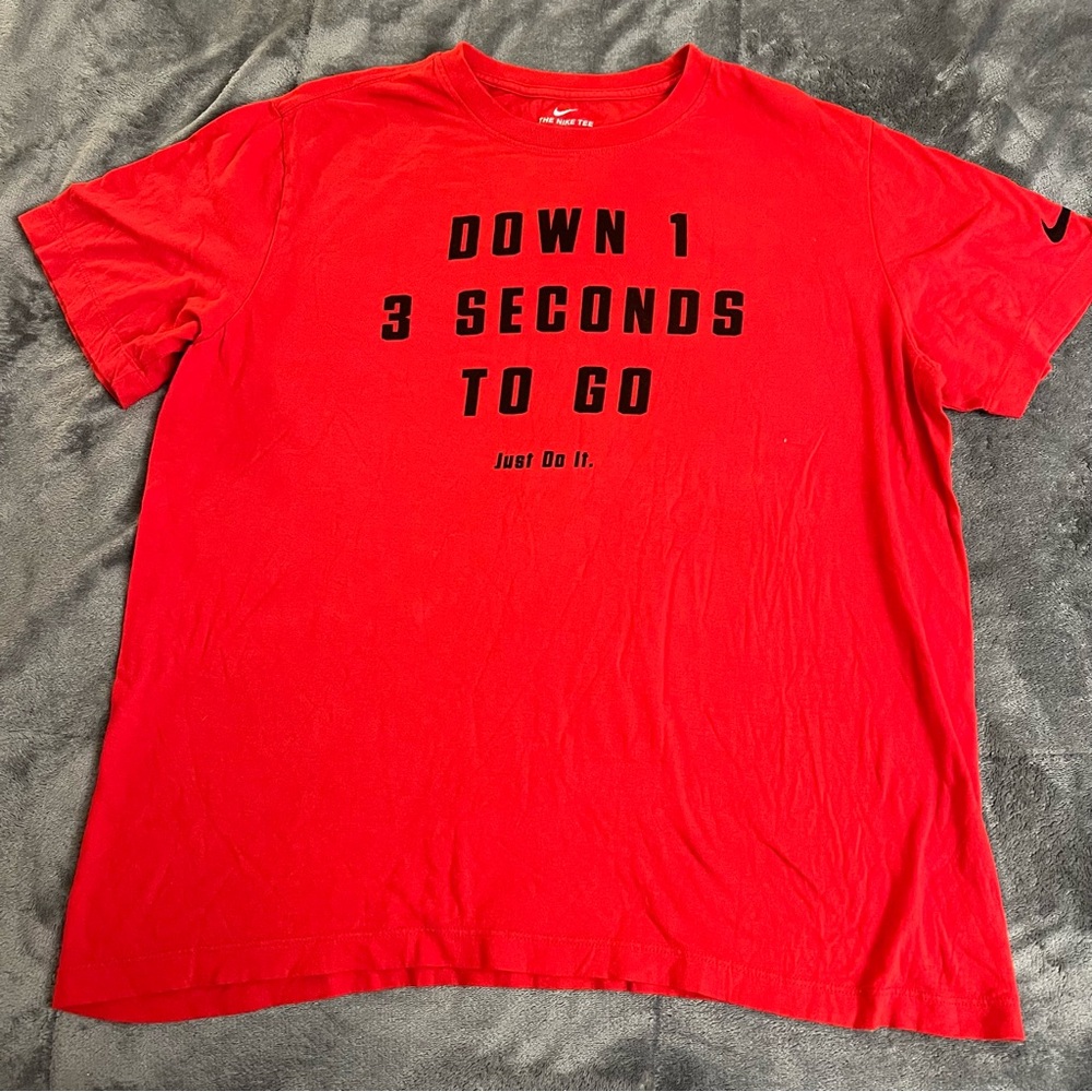 Nike Red Basketball Down 1 3 Seconds To Go Just Do It Tee Shirt Size L